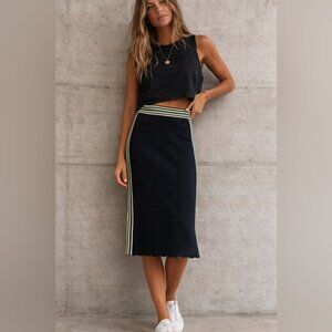 System Korea Midi Ribbed Knit Skirt Black